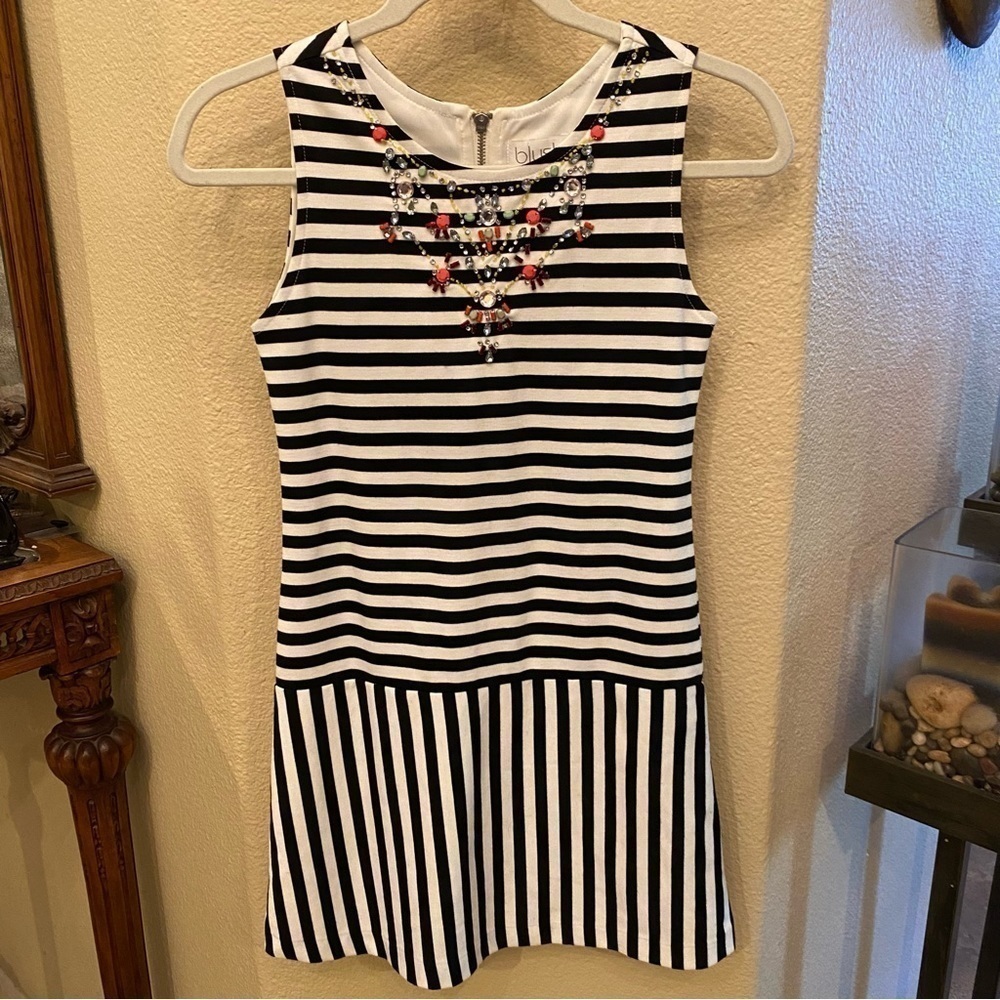 BLUSH Girls Striped Embellish Jeweled Sleeveless Dress Size 14